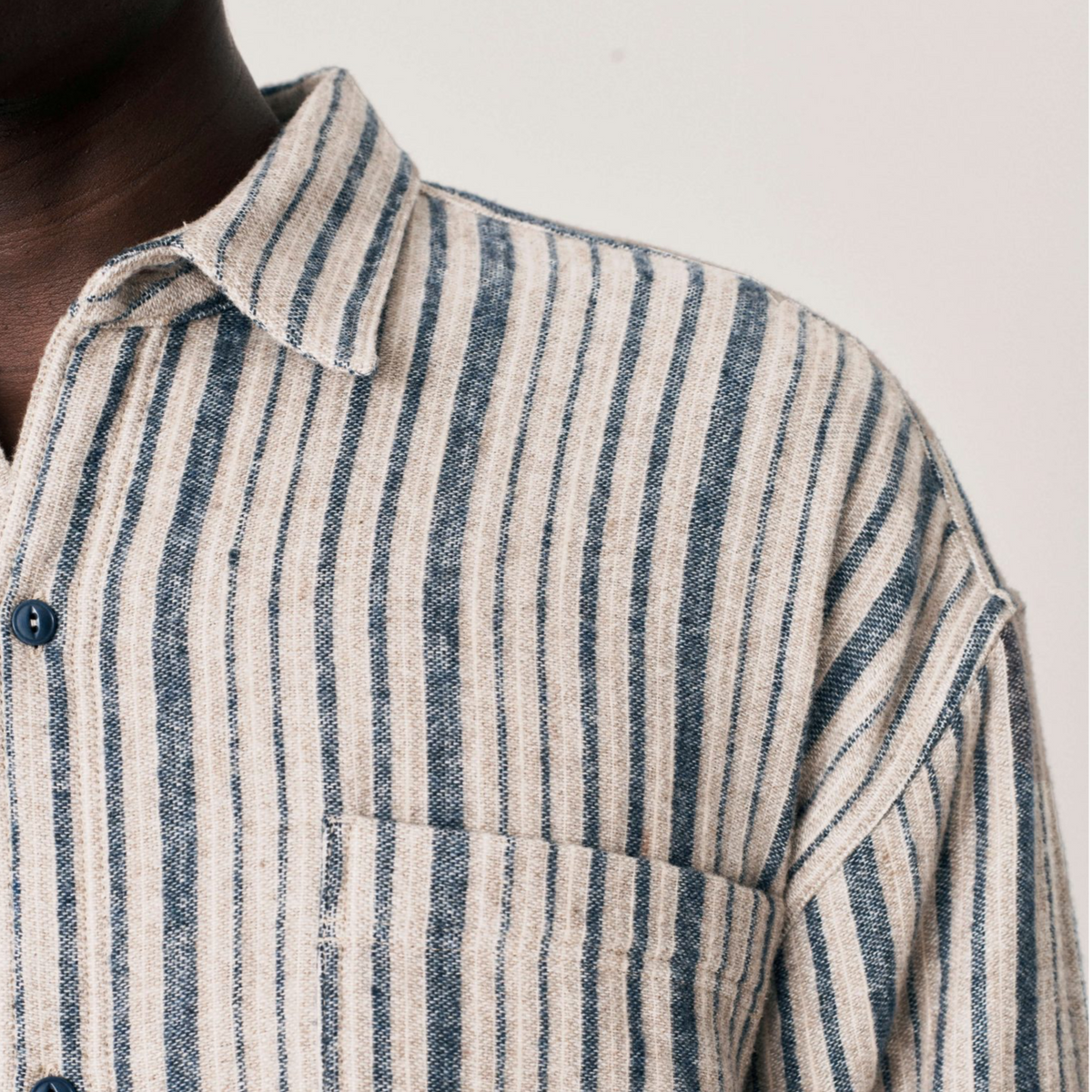 Ymc Andre Wool Stripe Shirt - Blue / Brown