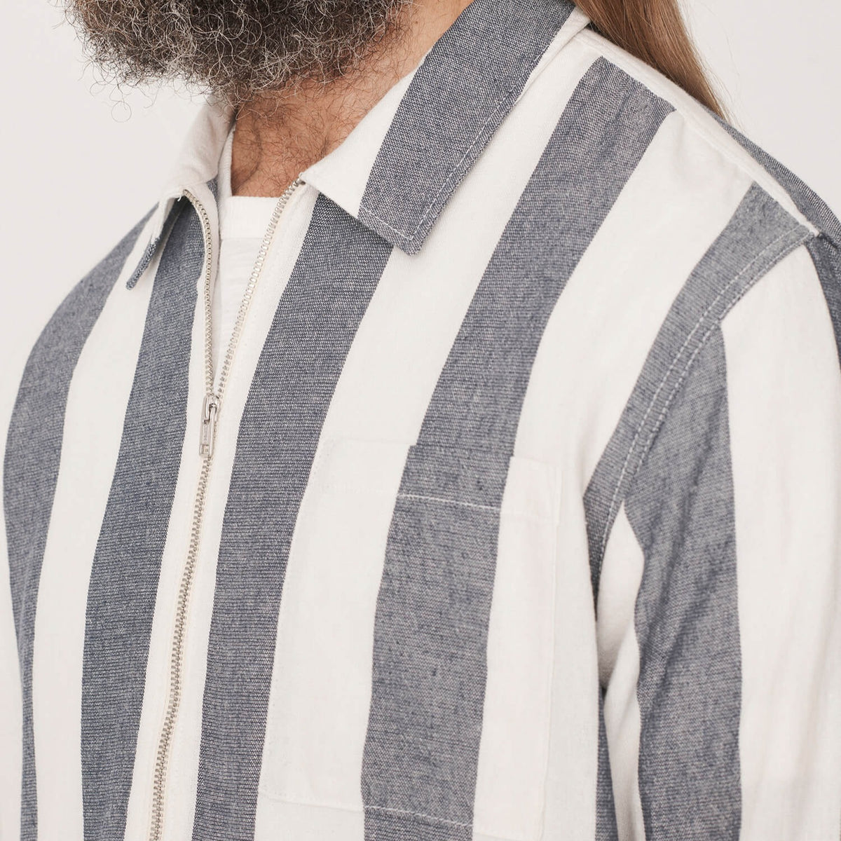 YMC Bowie Zip Shirt - Linen Navy/Ecru