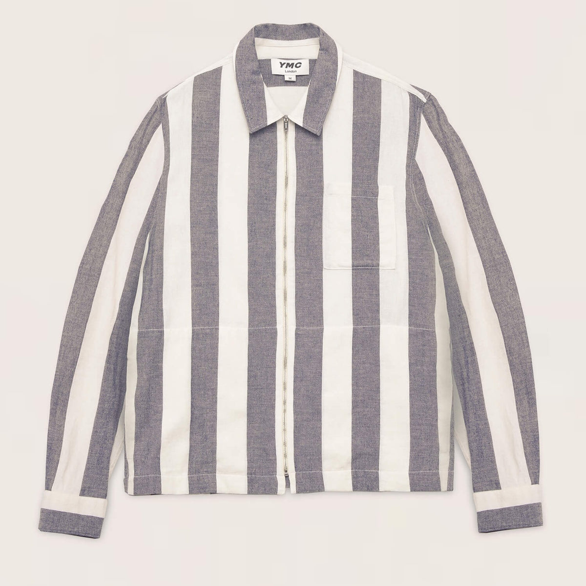 YMC Bowie Zip Shirt - Linen Navy/Ecru