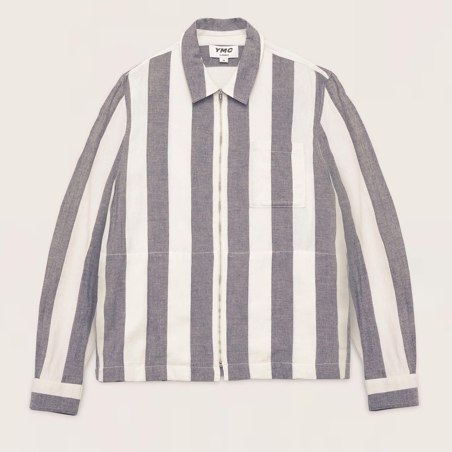 YMC Bowie Zip Shirt - Linen Navy/Ecru