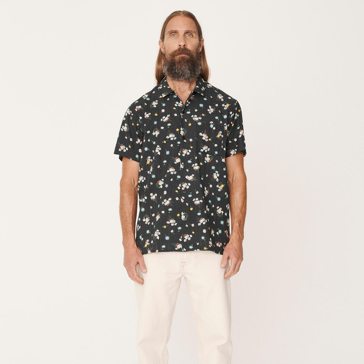 YMC Malick Shirt - Black Flower Print