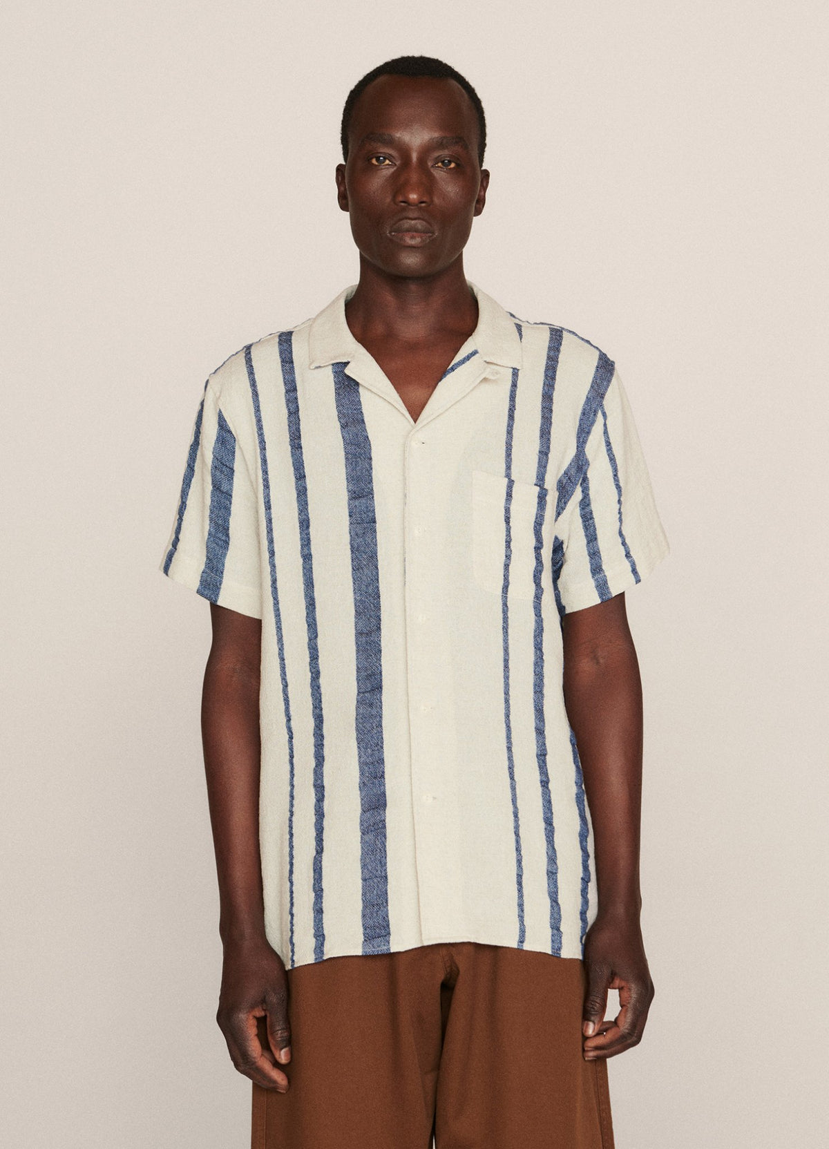 YMC Malick Shirt - Ecru / Indigo