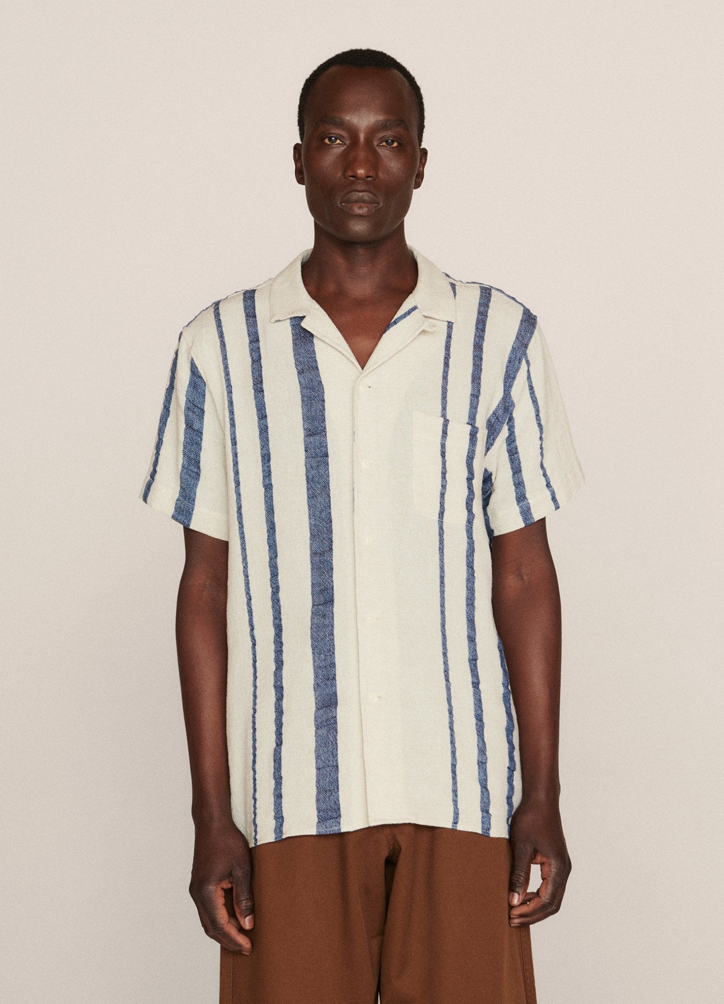 YMC Malick Shirt - Ecru / Indigo