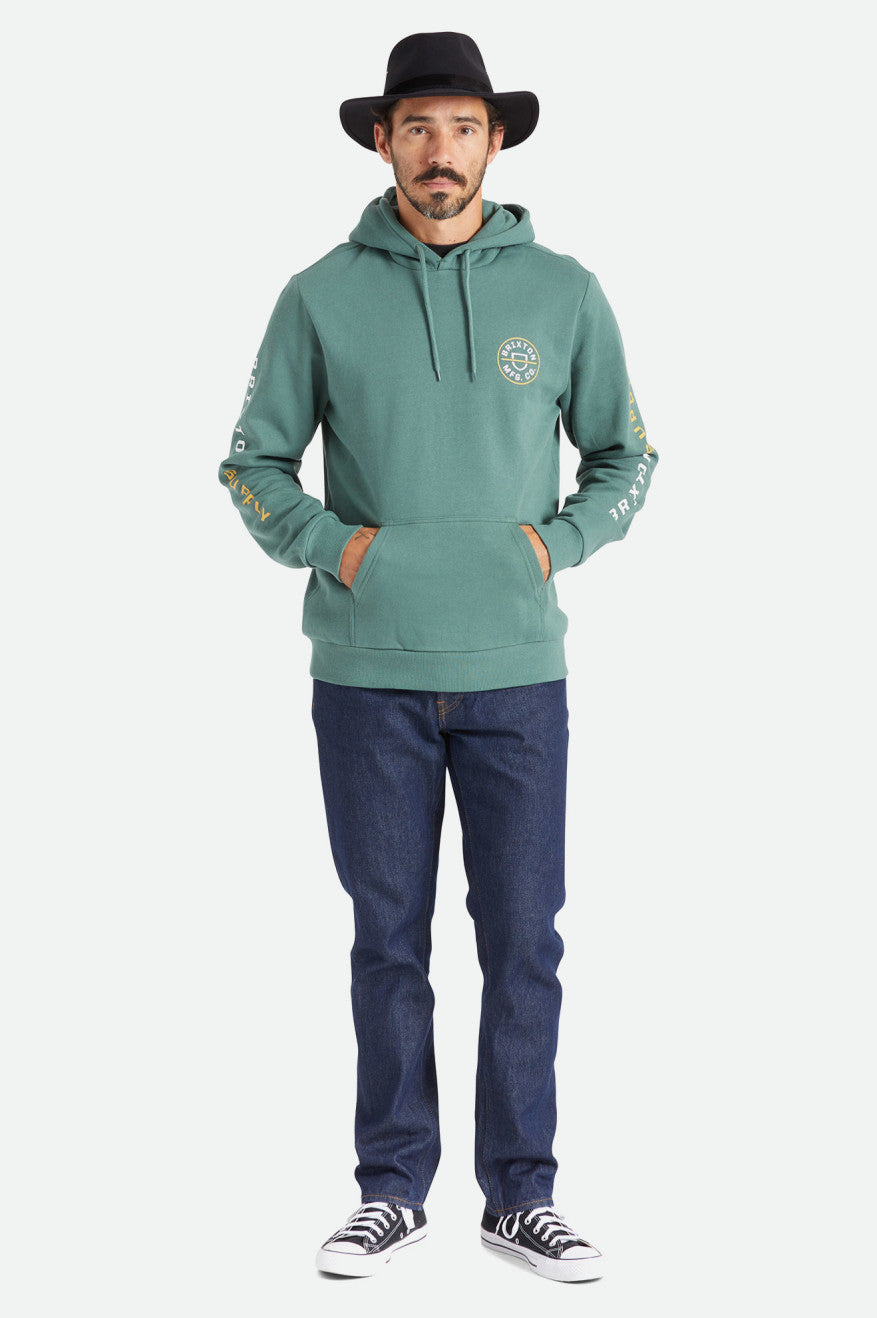 Brixton Crest Hood - Deep Forest / Bright Gold / White